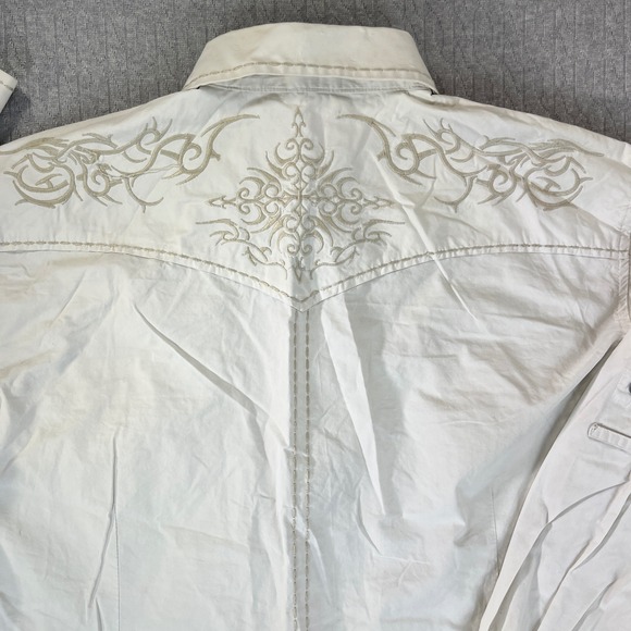 Lamasini Premium Dress Shirt Men XL White Embroidered Western Metal Button Up - Picture 4 of 14
